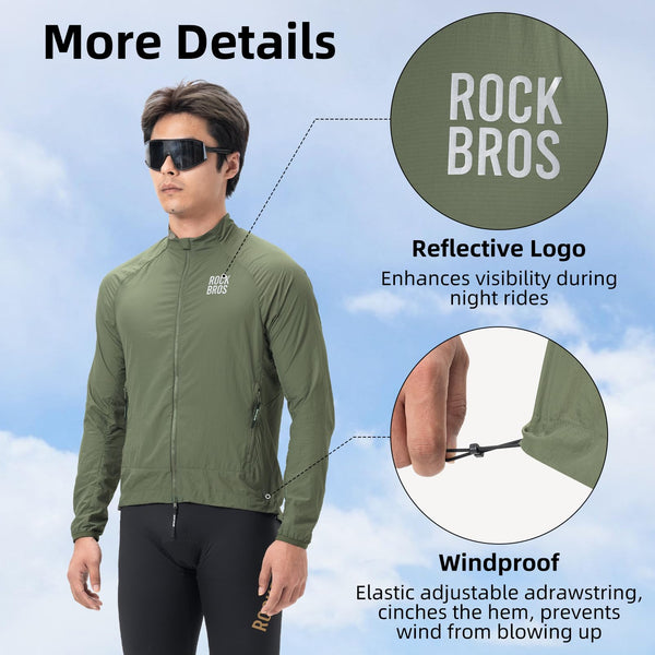 ROCKBROS Cycling Jackets for Men Breathable Cooling Lightweight Long Sleeve Cycling Jersey Running Cycling Windbreaker