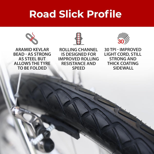 Fincci Pair 26x1.95 Bike Tire with 26 Inch Bike Tube - Slick City 26 inch Bike Tires - 50-559 Black Foldable Mountain Bike Tires with Kevlar for Electric, Trainer, Road Bikes, MTB Accessories