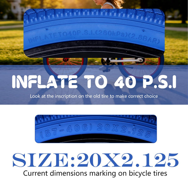 2 Pack 20 Inch Color Bike Tire 20 x 2.125 Bicycle Tire with Inner Tubes Folding Bicycle Replacement Tire Color Tire for Children Bikes