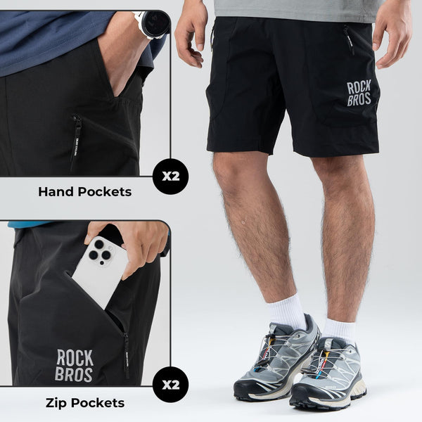 ROCKBROS Men's Mountain Bike Shorts, Lightweight MTB Shorts with Secure Zipper Pockets, Casual Cycling Hiking Shorts