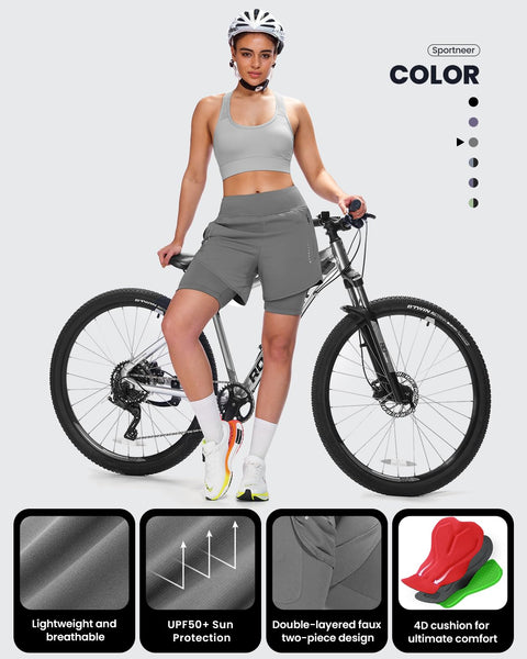 Sportneer Women Padded Bike Shorts - 4D Bicycle Cycling Shorts with 2 Zipper Pockets & 1 Inner Thigh Pocket