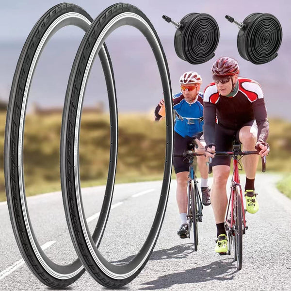 2 Pack 700x23C/25C/28C/35C/38C Bike Tires Plus Bike Inner Tubes Presta Valve 48mm or Schrader Valve 48mm Foldable Replacement Tires for Road Bicycle