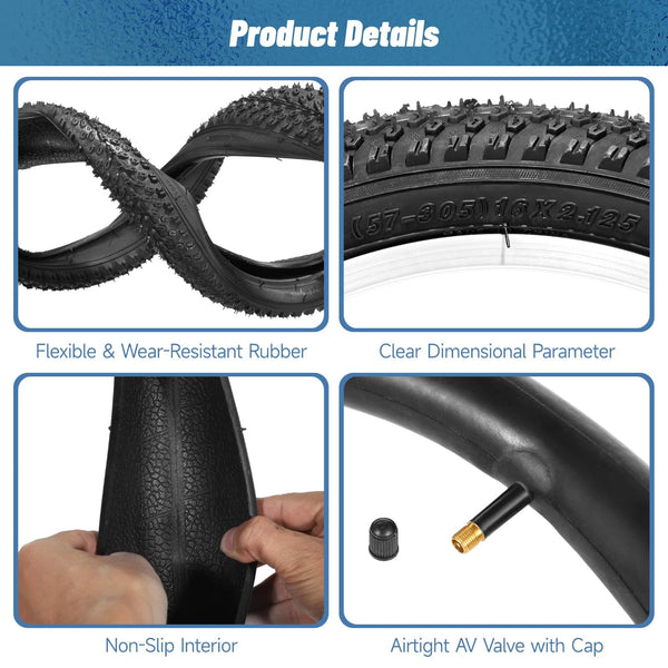 2 PCS 14/16/18x2.125" Bike Tires and Tubes, 14 Inch Bicycle Tires 57-305/16x2.125 Inch Bike Tire 57-355/18 x 2.125 Inch Bicycle Tire and Tube Combo