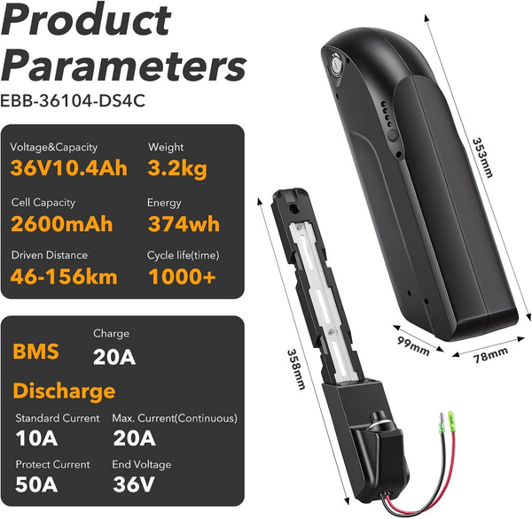 YS YOSE POWER Electric Bike Battery 36V 10.4Ah Fit for Heybike Race Battery Replacement 36V Ebike Battery Compatible with Heybike Electric Bicycle