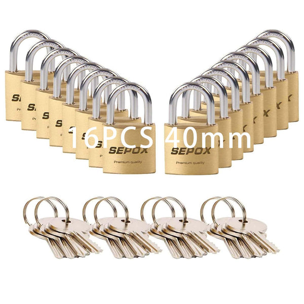 SEPOX 2-Pack Premium Solid Brass Padlock Keyed Alike, 1-9/16" 40mm Heavy Duty Weatherproof Outdoor Lock with 4 Same Keys, Copper Padlock for Gate, Gym Locker, Tool Box, Storage, Shed, Fence & More