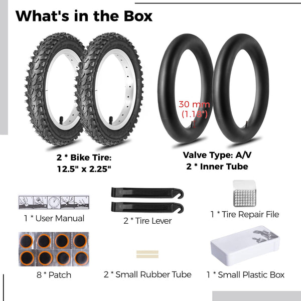 yeesport 12 1/2 x 2 1/4 Tire, 2 Pack 12.5" Kid Bike Tire & 12.5x2.25 Inner Tubes, 12.5" Heavy Duty Bike Tubes Schrader Valve,12 ½X2 ¼ Electric Scooter Tires MTB Tires