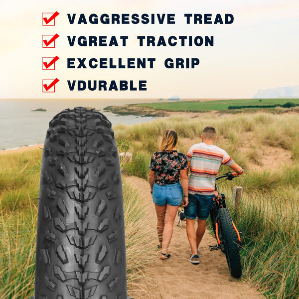 20" E-Bike Fat Tires 20 x 4.0 Folding Bead Tire for Electric Bikes or with AV32mm Tubes Compatible with Wide Mountain Snow Bike Tire
