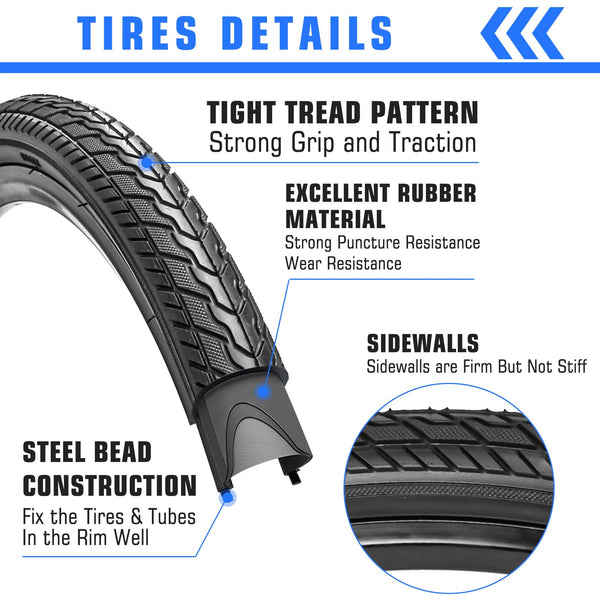 26x1.75 Bike Tires (47-559) 26 Inch Bike Tires or with 26" Bike Tubes 32mm Schrader Valve Suitable for 26 x 1.5 26 x 1.75 26 x 1.95 Bicycle Tires and Tubes for City Road Bicycles