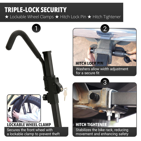 TrailV2 Plus Hitch 2 Ebike Rack with Ramp, Tilt, Fold, Anti-Theft Hitch & Wheel Locks, Heavy Duty 170 lbs Capacity, Fits 2" Receiver, Max 5" Fat Tires, Electric Bike Rack for Car, SUV, Truck, RV
