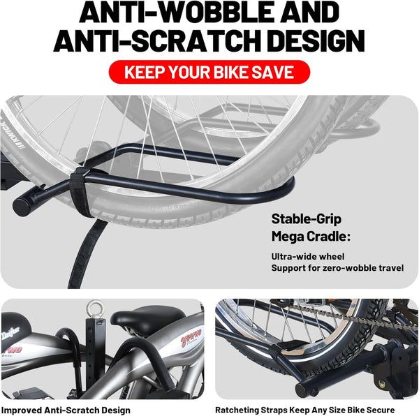 Young Electric E-Bike Rack with Ramp, Hitch 2 Bike Rack, 200 lbs Capacity Electric Bike Carrier, Foldable Platform Mount for Cars, Trucks, SUVs, Minivans, Up to 5-Inch Fat Tire for 2'' Receiver