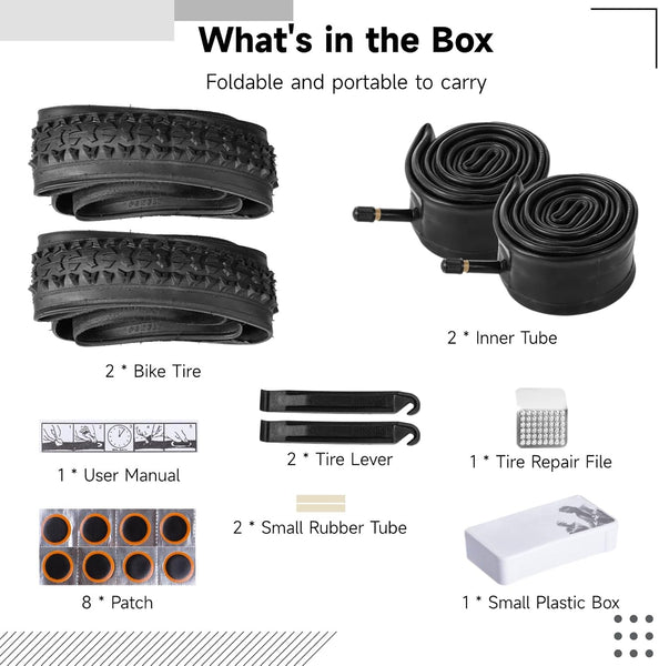 24 Inch Bike Tire, 2 Pack 24x1.95” Bicycle Tires and Tubes, 24 x 1.95 Bike Tire with Repair Kit, 24 x 1.95 Mountain Bike Tire BMX Tires, MTB Tires