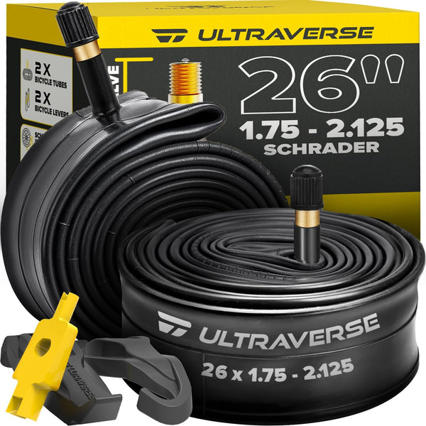 Ultraverse 26" Bike Inner Tubes 26 x 1.75, 1.95, 2.10, 2.125 – Butyl Rubber Bicycle Tubes with Schrader Valve – Compatible with Mountain, Cruiser, City & Kids Bikes – Set of 2 - TRIPPER ELECTRIC BIKES