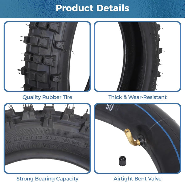 80/100-12 Dirt Bike Tires Set, 3.0-12 Tire and 80/100-12 Dirt Bike Tube with Bent Valve, Tire Replacement 12 Inch Rear for Pit Bike Motocross E-Scooter Off Road Motorcycle