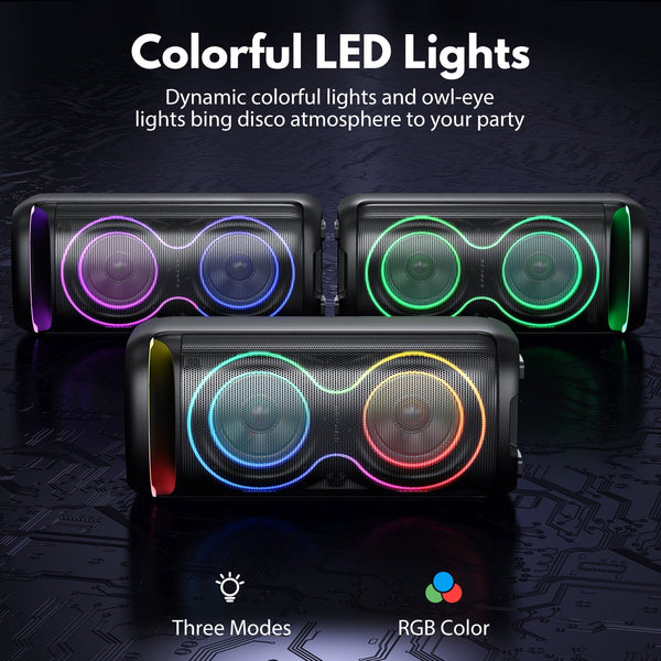 Speaker, Big Bluetooth Speaker with DJ Lights, Portable Large Outdoor Speakers Wireless Bluetooth Party Speaker with Remote Control, Stereo Speakers, T20