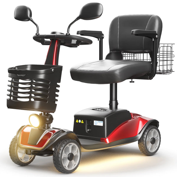 Upgrade 4 Wheel Mobility Scooter for Seniors, Foldable Powered Mobile Wheelchair for Adult 330Lbs, Red