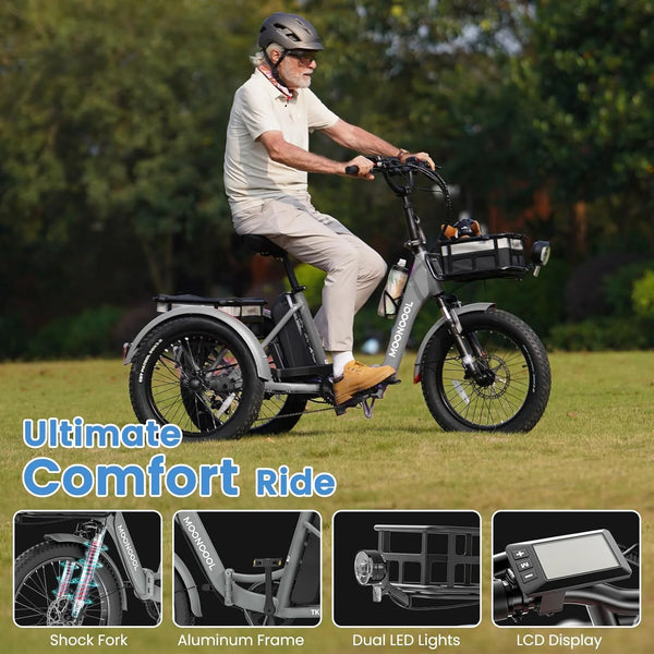 20" Fat Tire Electric Tricycle for Adults W/Accessories Set, Foldable Electric Trike with Front & Rear Basket, 750W Motor 48V Removable Battery, 3 Wheel Electric Bicycle for Men Women