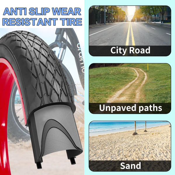 20x4.0 Bike Tire for Electric Bikes - Puncture Resistant All-Terrain Fat Tire with Durable Tread, High Traction for Mountain/Snow/Road - Compatible with E-Bikes 20x4.0 Inches