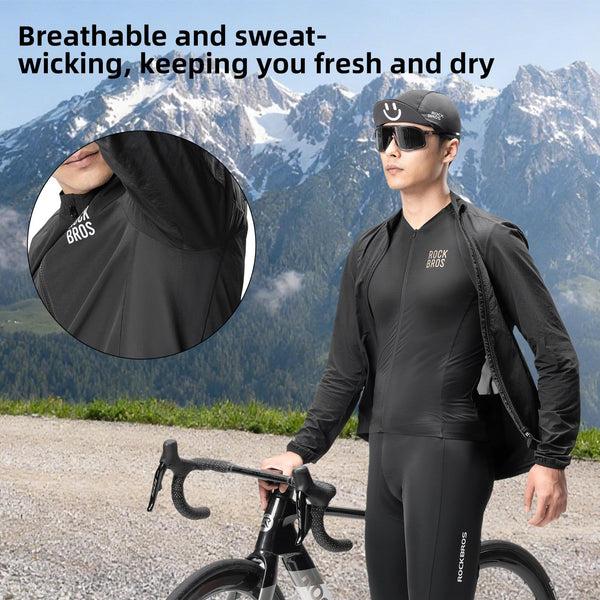 ROCKBROS Cycling Jackets for Men Breathable and Cooling Lightweight Long Sleeve Cycling Jersey Running Windbreaker
