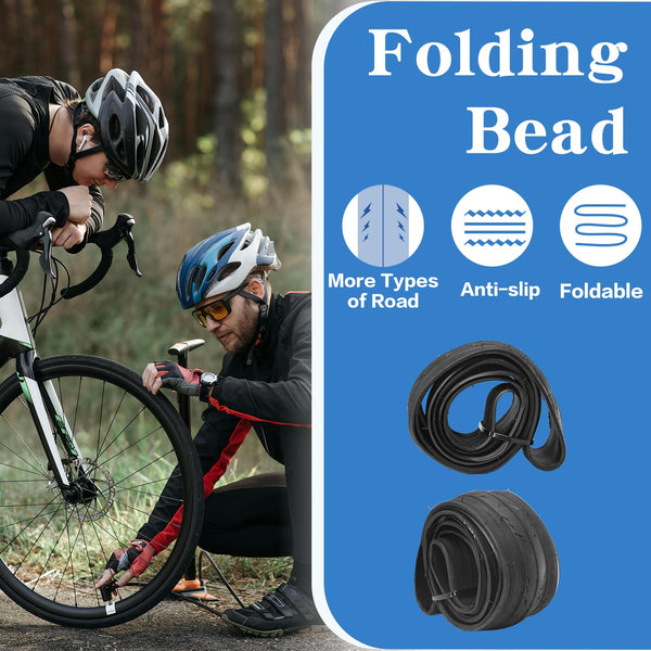 2 Pack700x23C (23-622) Foldable Road Bike Tires 700C Replacement Tires with Folding Bead, Puncture Resistant for Racing & Commuter Bicycles