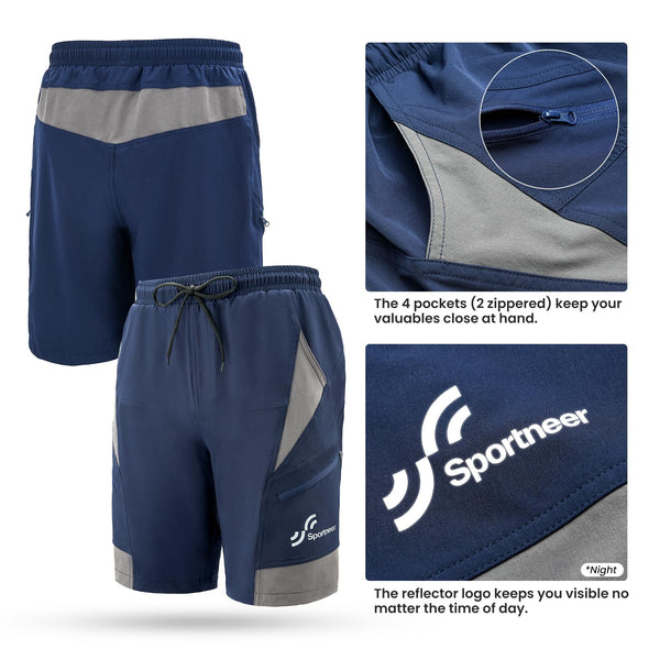 Sportneer Bike Shorts for Men: 3D Padded Lightweight Riding Biking Cycling Mountain Bike Shorts for Men with Zipper Pockets