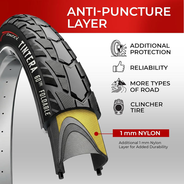 Fincci Pair 700x40c Bike Tire - 700c Gravel Tires with Kevlar & Nylon 1mm Puncture Proof - Lightweight 60 TPI Foldable Bicycle Tires 42-622 for Hybrid, Electric, Touring Bikes
