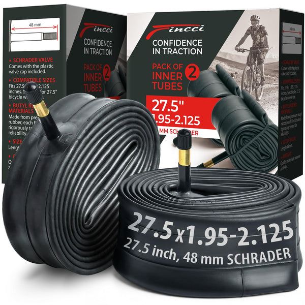 Fincci Pair 27.5 x 1.95-2.125 Inch Bike Inner Tubes 48mm Schrader or Presta Valve Inner Tube for Mountain MTB Road Hybrid Bicycle - Pack of 2