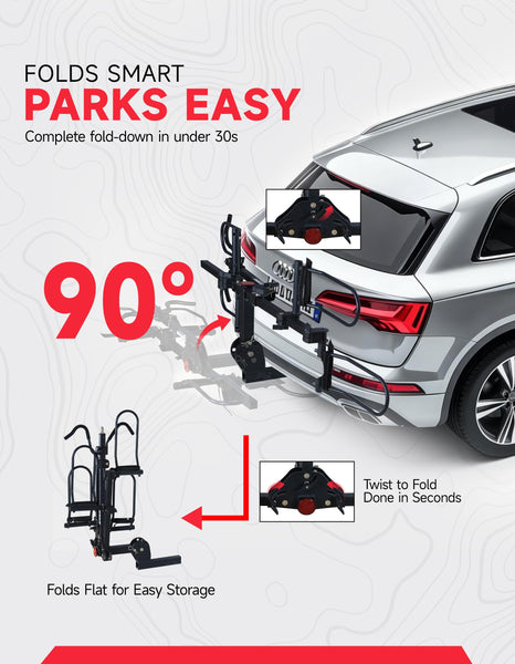 Young Bike Rack Hitch for Car - 200LB 2-Bike Rack Hitch Mount Platform Style Hitch Bike Rack，Smart Tilting & Easy Fold for Car SUV with 2 Inch Receiver，Bike Carrier Fits Up to 5-inch Fat Tire - TRIPPER ELECTRIC BIKES