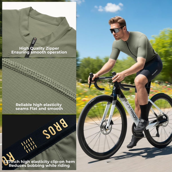 ROCKBROS Cycling Jersey Men Bike Jersey Short Sleeve with Zipper Pocket Breathable Quick-Drying Road Mountain Running