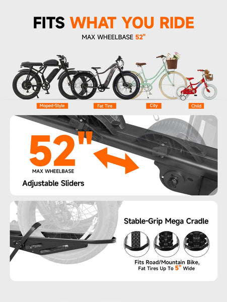 YOUNG ELECTRIC 200LBS EZ-FOLD Aluminum 2-Ebike Carrier with Ramp for Bikes and Electric Bike, Car SUV Truck Van RV and Trailer