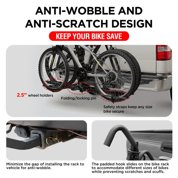 Young Bike Rack Hitch for Car - 200LB 2-Bike Rack Hitch Mount Platform Style Hitch Bike Rack，Smart Tilting & Easy Fold for Car SUV with 2 Inch Receiver，Bike Carrier Fits Up to 5-inch Fat Tire - TRIPPER ELECTRIC BIKES