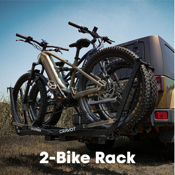 CRAVOT Ebike Racks for 2 Bikes Tow Hitch, Tire Clamp Rack Bike Carrier, Heavy-Duty Haul Ebike Rack with 2 Tray Arms Lock, 200lbs Capacity Fits Fat Tire Bicycle, for Car, SUV with 2" Receiver