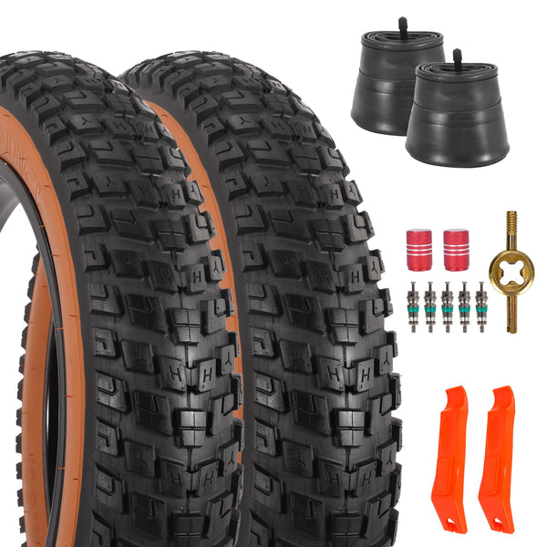 2-Pack 20x4.5 Fat Tire Tube, 20 Inch Bike Tire, Mountain Bike Tires & Tubes, Folding Replacement Bicycle Tires with 2 Tire Levers for Electric Bike, Ebike Accessories