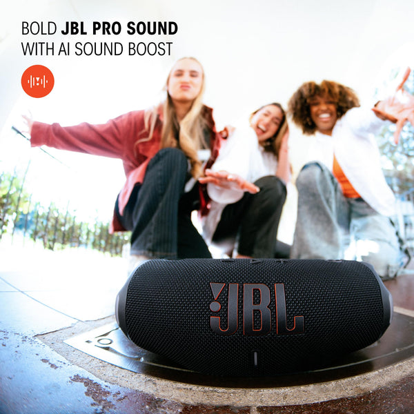 JBL Charge 6 - Portable Waterproof & Drop-Proof Bluetooth Speaker, Bold JBL Pro Sound with AI Sound Boost, 28Hrs of Playtime, Built-in powerbank & Comes with a Sturdy/Removable Carrying Strap (Black)