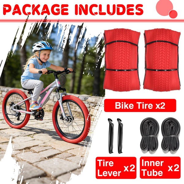 2 Pack 20 Inch Color Bike Tire 20 x 2.125 Bicycle Tire with Inner Tubes Folding Bicycle Replacement Tire Color Tire for Children Bikes