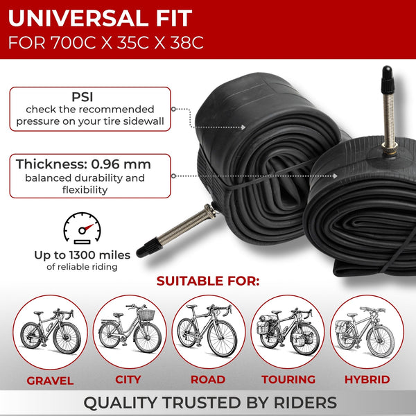 Fincci Pack Inner Tubes 700c x 35c x 38c with 48mm Schrader-Presta Valve - 700c Bike Tube for Gravel, Urban, Road,Touring, Hybrid, Bicycles, E Bikes - 28 inch Bike Tubes Butyl Rubber for Wheels 622