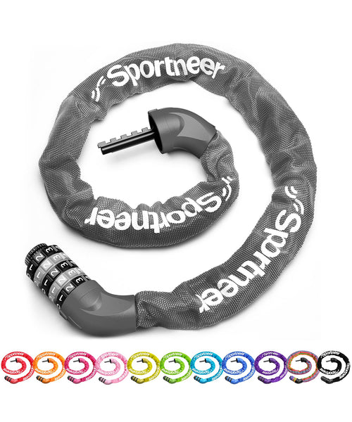 Sportneer Bike Lock: 5 Digit Combination High Security Anti Theft Bike Chain Lock - 3.2/3.6/4ft Heavy Duty Keyless Bicycle Lock for Bike, Motorcycle, Scooter, Door & Gate - 4/6mm Thick, Easy to Use