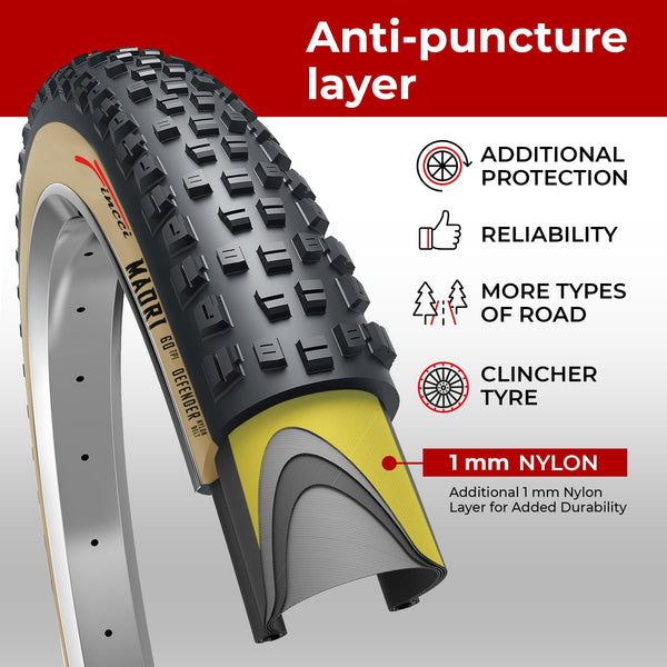Fincci Maori 29x2.25 Mountain Bike Tire - Pair 29 Inch Bike Tire with 1 mm Nylon Puncture Resistant 60 TPI - Foldable Kevlar Black 57-622 MTB Tires 29 for Electric, Trekking, Hybrid, Cruiser Bikes