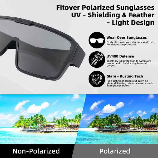 ROCKBROS Sunglasses Over Glasses for Men Women Polarized Fit Over Glasses Sunglasses for Fishing Cycling Driving