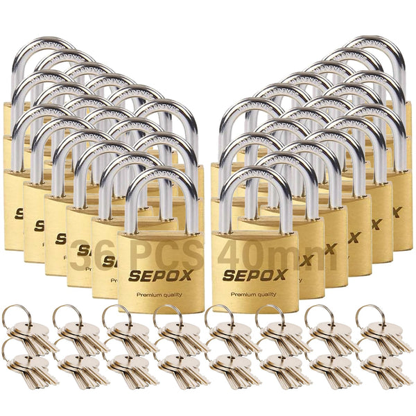 SEPOX 2-Pack Premium Solid Brass Padlock Keyed Alike, 1-9/16" 40mm Heavy Duty Weatherproof Outdoor Lock with 4 Same Keys, Copper Padlock for Gate, Gym Locker, Tool Box, Storage, Shed, Fence & More