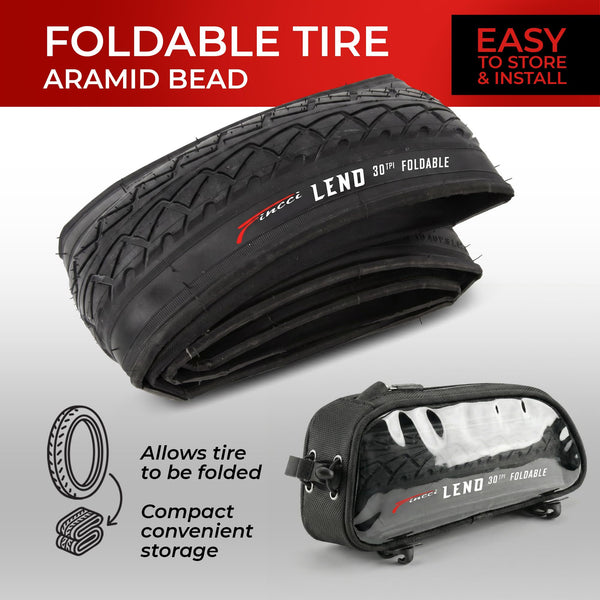 Fincci Pair 26x1.95 Bike Tire - Leno Semi-Slick City 26 inch Bike Tires - 50-559 Black Foldable Mountain Bike Tires for Electric, Road, MTB Bikes