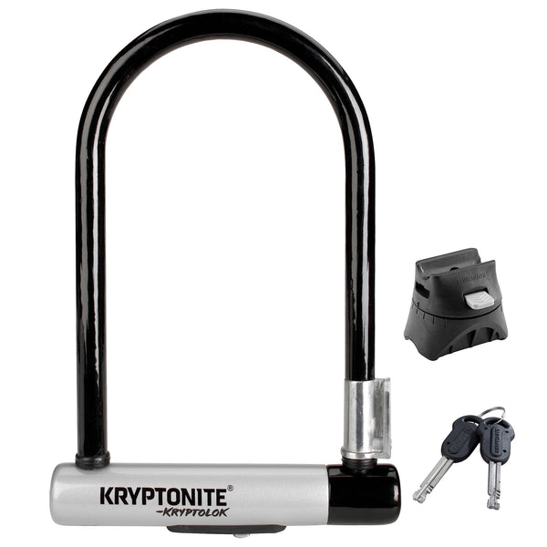 Kryptonite Kryptolok Mini-7 Bike U-Lock with Cable, Heavy Duty Anti-Theft Bicycle U Lock, 12.7mm Shackle and 10mm x4ft Length Security Cable with Mounting Bracket and Keys | bike-locks