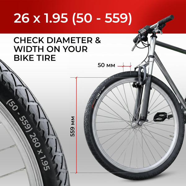 Fincci Pair 26x1.95 Bike Tire - Leno Semi-Slick City 26 inch Bike Tires - 50-559 Black Foldable Mountain Bike Tires for Electric, Road, MTB Bikes