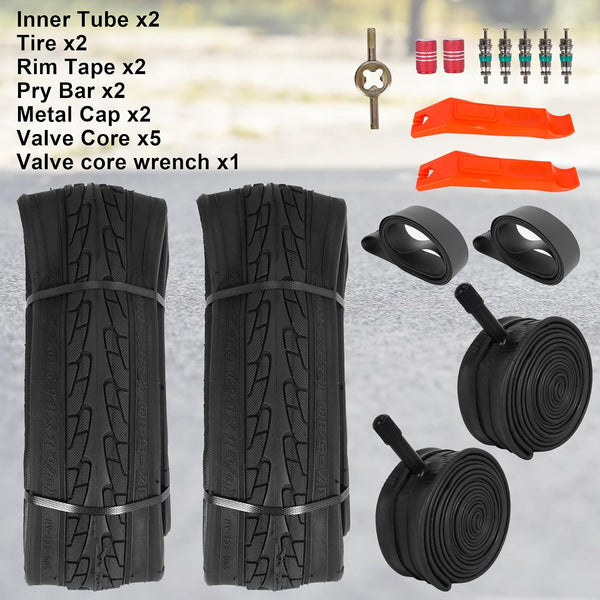 2Sets 24x1 3/8 Wheelchair Tires and Tubes, Fit 21" Rim Puncture Resistant Folding Street Bike Tire Sets 37-540 for Road Bike Street Bicycle E-Bike Directional Tread Low Resistance