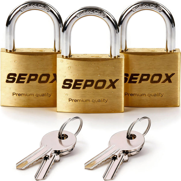 SEPOX 2-Pack Premium Solid Brass Padlock Keyed Alike, 1-9/16" 40mm Heavy Duty Weatherproof Outdoor Lock with 4 Same Keys, Copper Padlock for Gate, Gym Locker, Tool Box, Storage, Shed, Fence & More