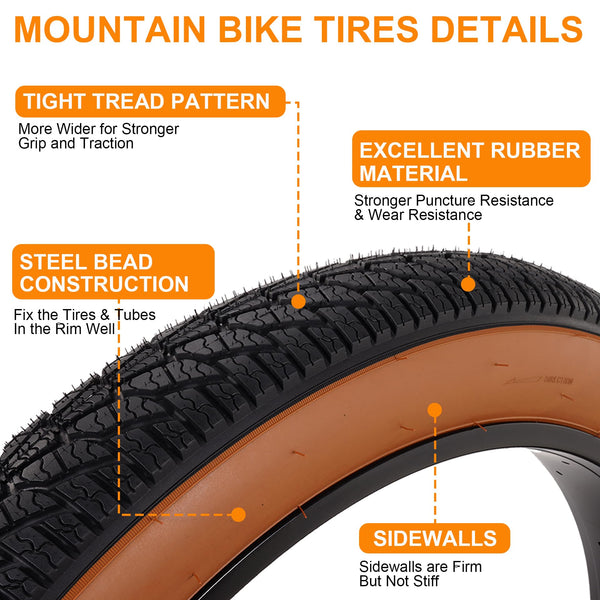 2-Pack 26x4.0 Fat Bike Tire, 26 Inch Mountain Bike Tires & Tubes Set, Folding Replacement Bicycle Tires with Tire Levers for Off-Road Bike and Ebike