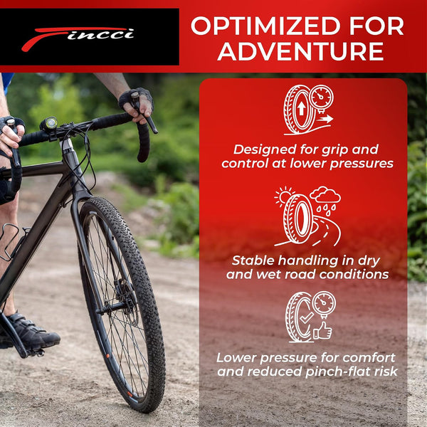 Fincci Milford Gravel 700x45c Bike Tire - Pair Lightweight Aramid 700c Tires 47-622 with 1mm Nylon Puncture Proof - Foldable 28 inch Bicycle Tyres for Gravel, Touring, Hybrid Bikes - 60 TPI