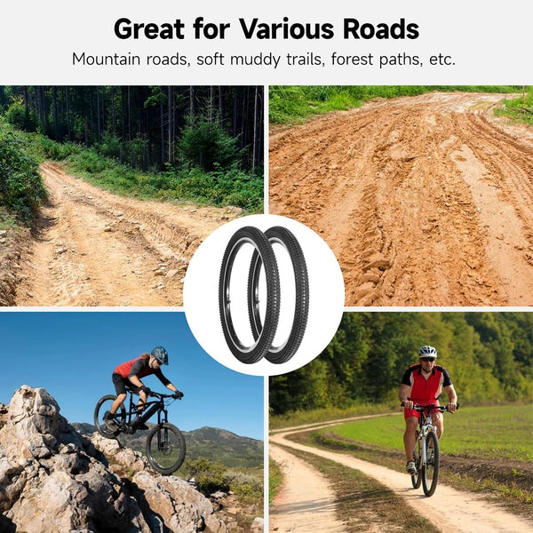 20 inch Bike Tire,2 Pack 20x2.125 Bike Tires and 20x1.75/2.125 Bike Tubes with Bike Tire Levers, 20x2.125 Bicycle Tire Portable MTB Tires Rubber Tire for Mountain Path Muddy Trail