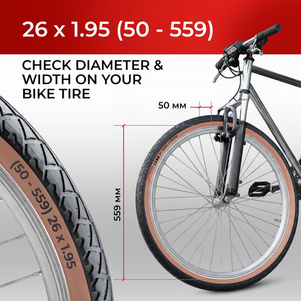 Fincci Pair 26x1.95 Bike Tire - Leno Semi-Slick City 26 inch Bike Tires - 50-559 Black Foldable Mountain Bike Tires for Electric, Road, MTB Bikes