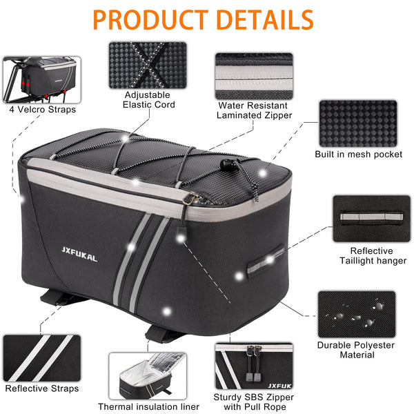 Waterproof Rear Bike Rack Bag with Rain Cover.