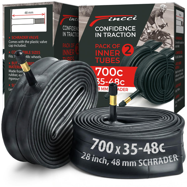 Fincci Pack Inner Tubes 700c x 35c - 40c - 48c with 48mm Presta-Schrader Valve - 700c Bike Tube for Gravel, Urban, Road,Touring, Hybrid, E Bikes - 28 inch Tubes Butyl Rubber for Wheels 622